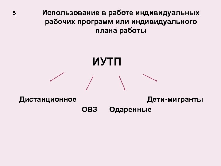 5 Использование в работе индивидуальных рабочих программ или индивидуального плана работы ИУТП Дистанционное ОВЗ