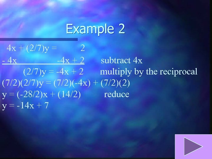 Example 2 4 x + (2/7)y = 2 - 4 x -4 x +