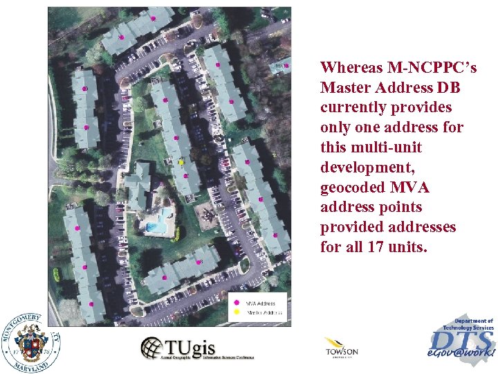 Whereas M-NCPPC’s Master Address DB currently provides only one address for this multi-unit development,