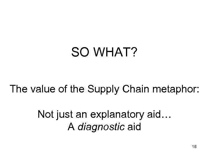 SO WHAT? The value of the Supply Chain metaphor: Not just an explanatory aid…