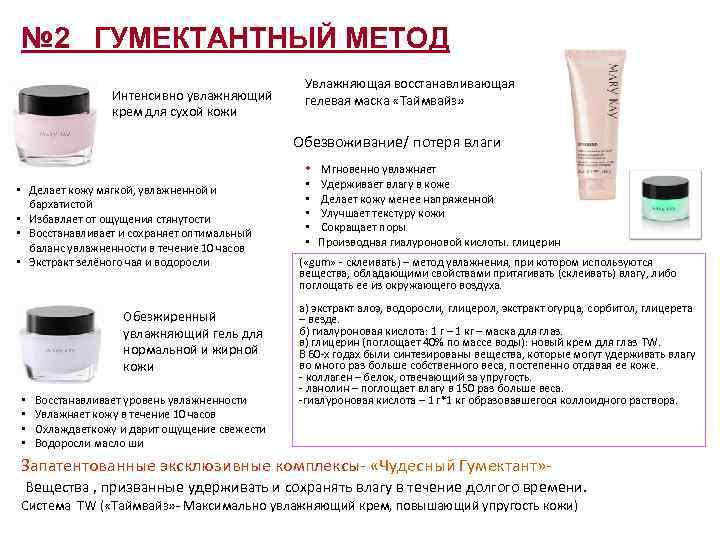 № 2 ГУМЕКТАНТНЫЙ МЕТОД Интенсивно увлажняющий крем для сухой кожи Увлажняющая восстанавливающая гелевая маска