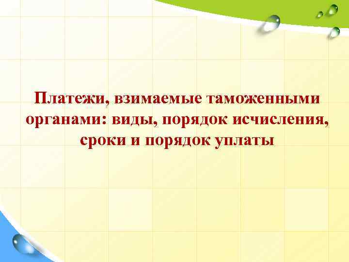 Платежи, взимаемые таможенными органами: виды, порядок исчисления, сроки и порядок уплаты 