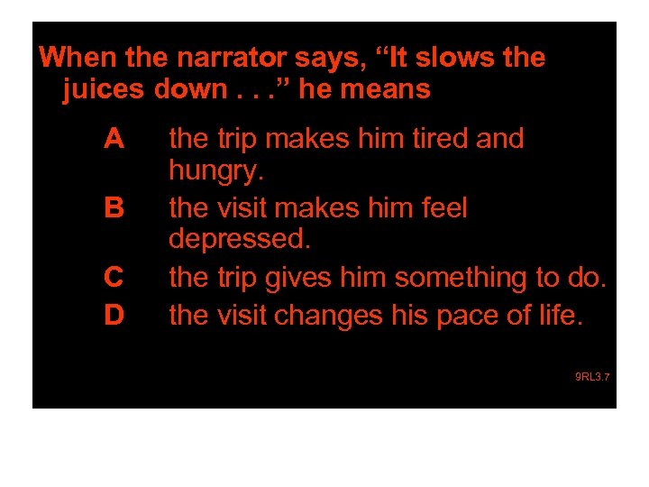 When the narrator says, “It slows the juices down. . . ” he means