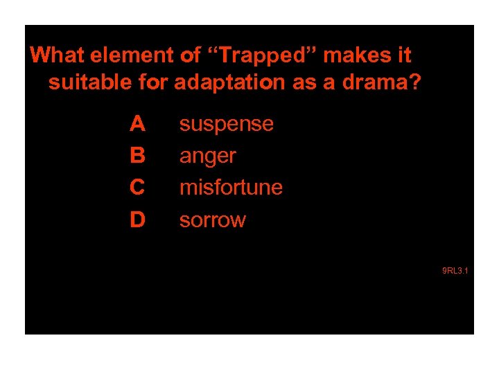 What element of “Trapped” makes it suitable for adaptation as a drama? A B