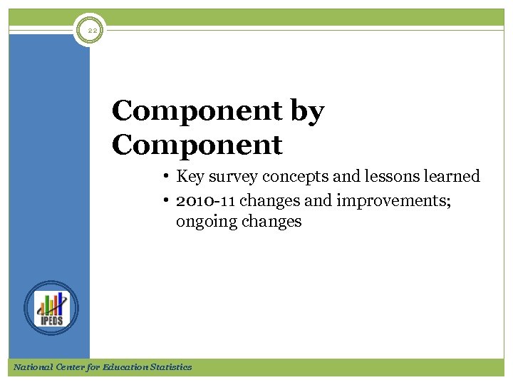 22 Component by Component • Key survey concepts and lessons learned • 2010 -11