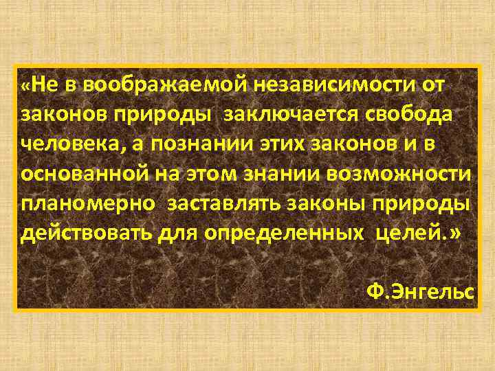  «Не в воображаемой независимости от законов природы заключается свобода человека, а познании этих