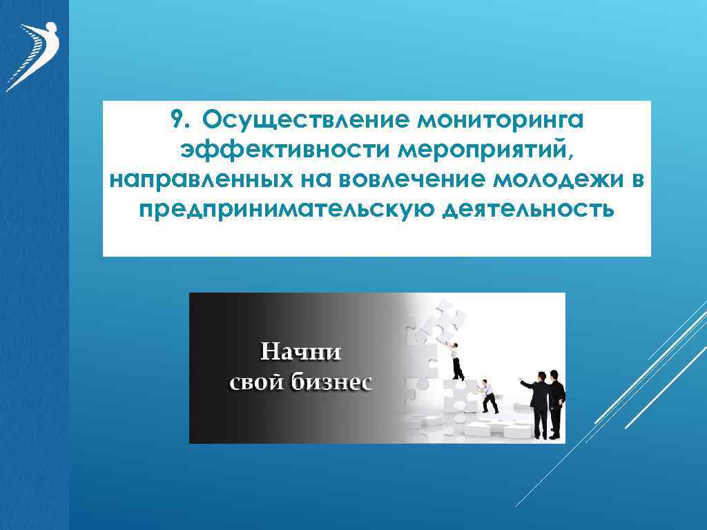 9. Осуществление мониторинга эффективности мероприятий, направленных на вовлечение молодежи в предпринимательскую деятельность 