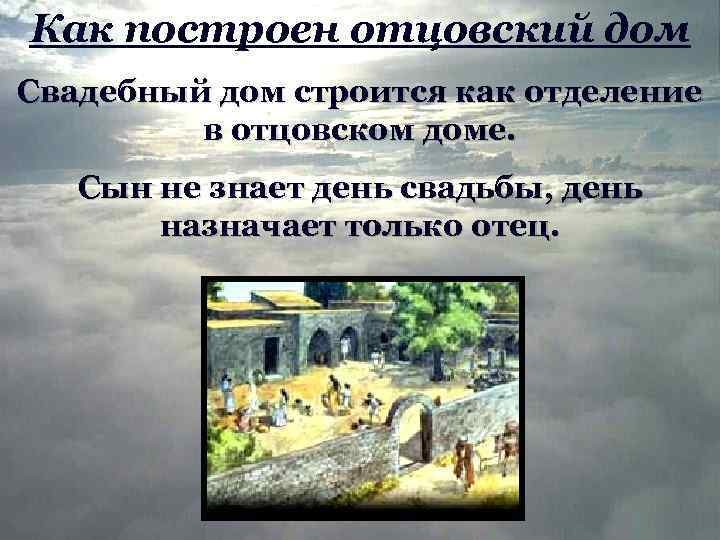 Как построен отцовский дом Свадебный дом строится как отделение в отцовском доме. Сын не