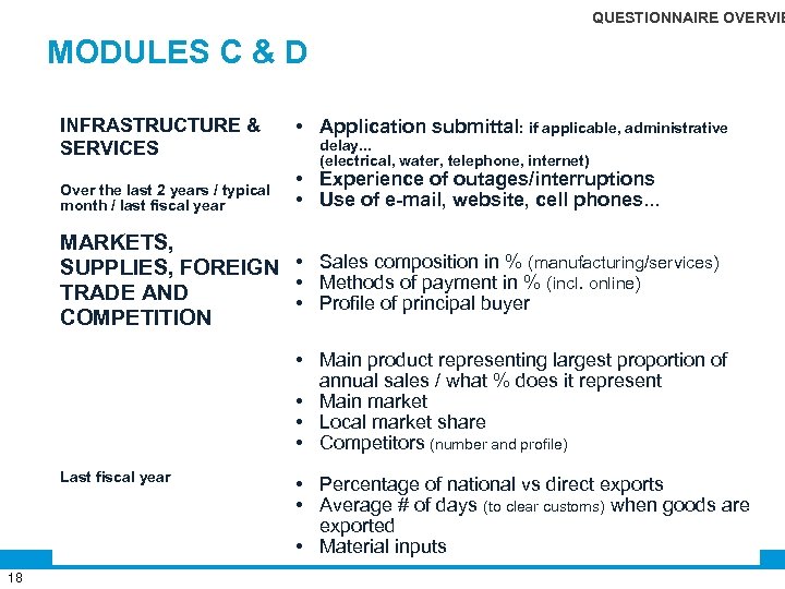 QUESTIONNAIRE OVERVIE MODULES C & D INFRASTRUCTURE & SERVICES Over the last 2 years