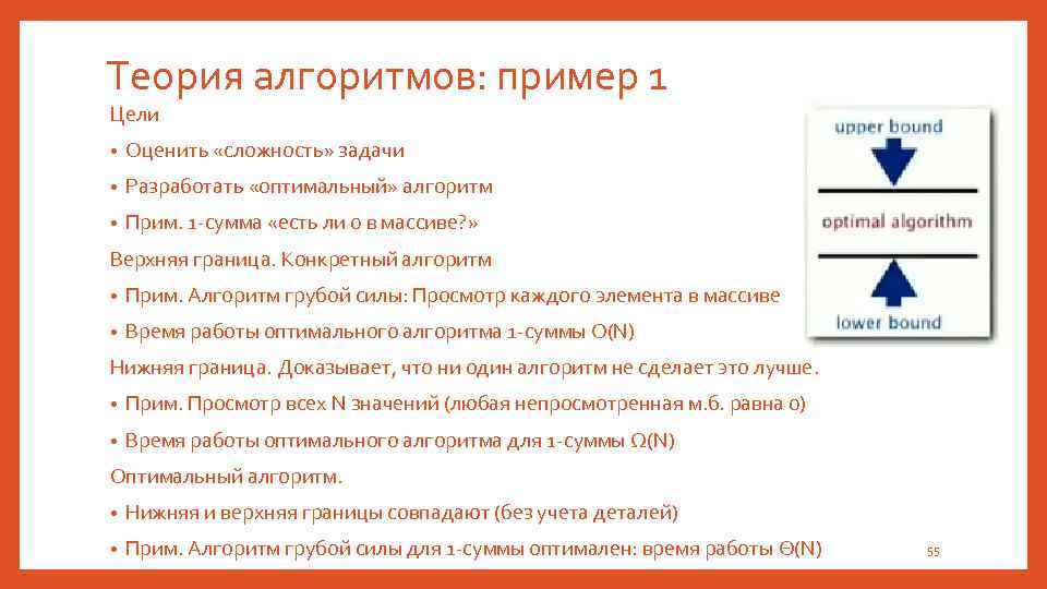 Теория алгоритмов: пример 1 Цели • Оценить «сложность» задачи • Разработать «оптимальный» алгоритм •