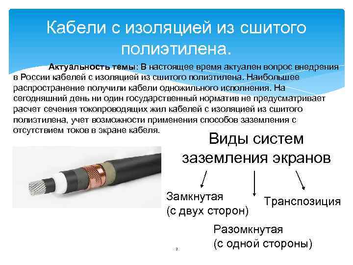 Кабели с изоляцией из сшитого полиэтилена. Актуальность темы: В настоящее время актуален вопрос внедрения