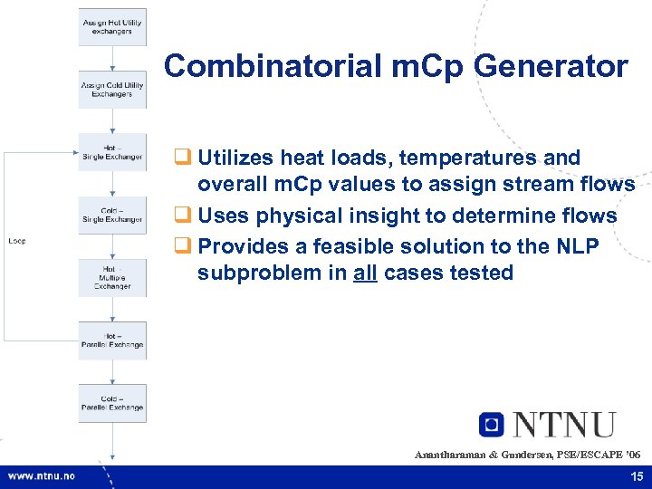 Combinatorial m. Cp Generator q Utilizes heat loads, temperatures and overall m. Cp values