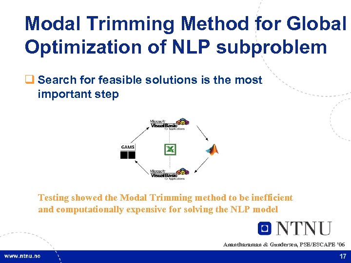 Modal Trimming Method for Global Optimization of NLP subproblem q Search for feasible solutions