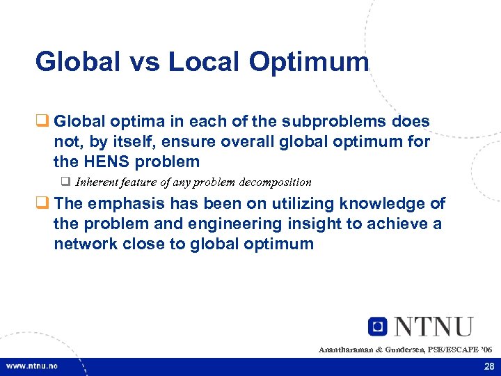 Global vs Local Optimum q Global optima in each of the subproblems does not,