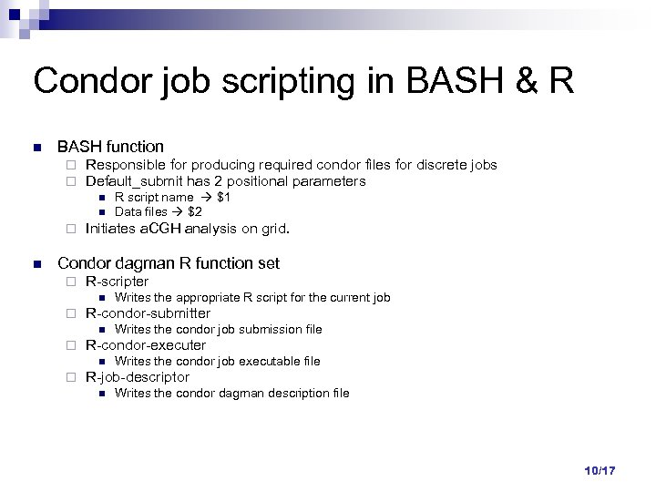 Condor job scripting in BASH & R BASH function Responsible for producing required condor