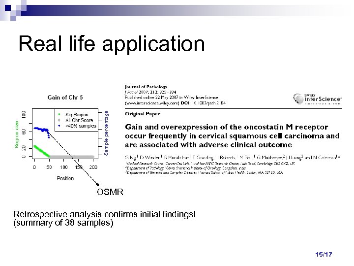 Sample percentage Region size Real life application OSMR Retrospective analysis confirms initial findings! (summary