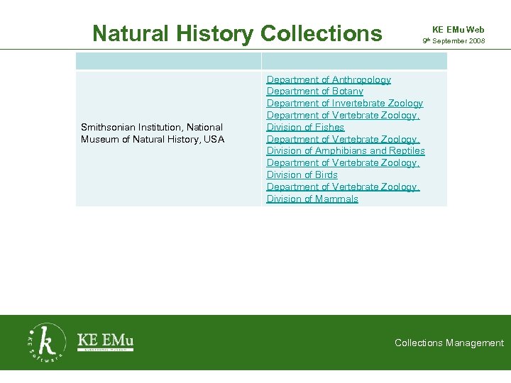 Natural History Collections Smithsonian Institution, National Museum of Natural History, USA KE EMu Web