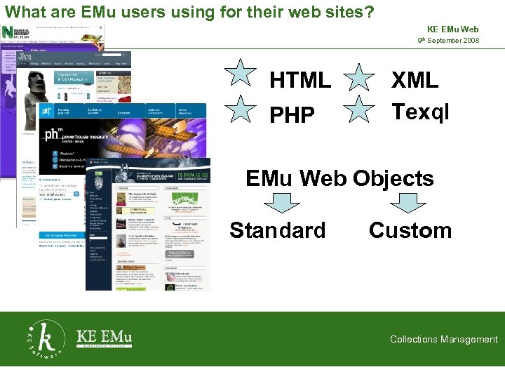 What are EMu users using for their web sites? KE EMu Web 9 th