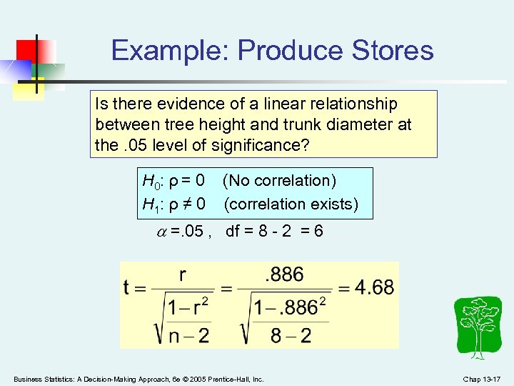 Example: Produce Stores Is there evidence of a linear relationship between tree height and