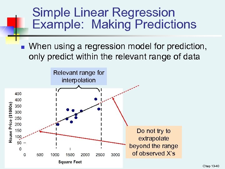 Simple Linear Regression Example: Making Predictions n When using a regression model for prediction,