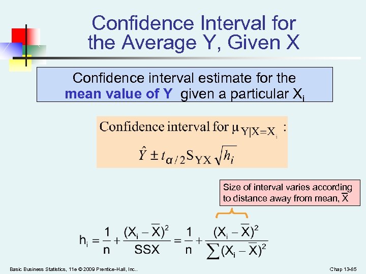 Confidence Interval for the Average Y, Given X Confidence interval estimate for the mean