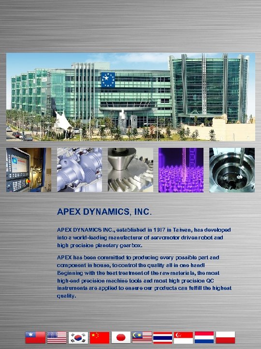 APEX DYNAMICS, INC. APEX DYNAMICS INC. , established in 1987 in Taiwan, has developed
