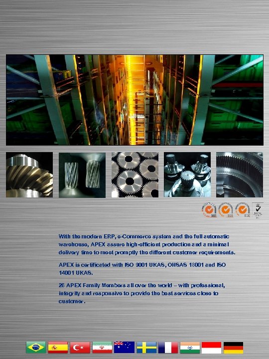 With the modern ERP, e-Commerce system and the full automatic warehouse, APEX assure high-efficient