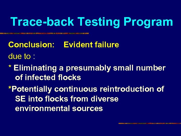 Trace-back Testing Program Conclusion: Evident failure due to : * Eliminating a presumably small