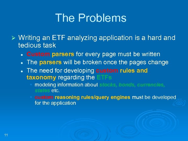 The Problems Ø Writing an ETF analyzing application is a hard and tedious task