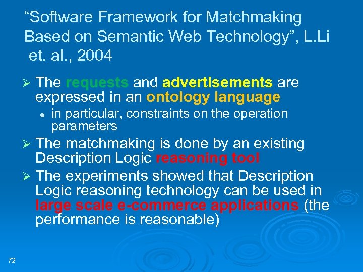 “Software Framework for Matchmaking Based on Semantic Web Technology”, L. Li et. al. ,