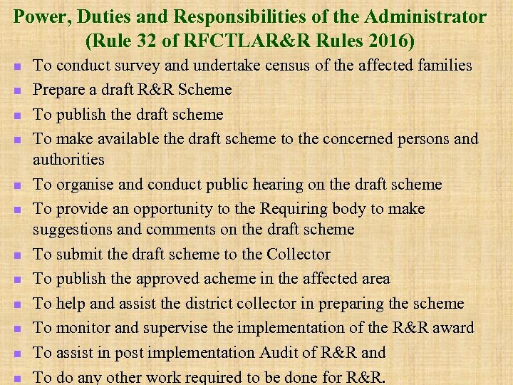 Power, Duties and Responsibilities of the Administrator (Rule 32 of RFCTLAR&R Rules 2016) n