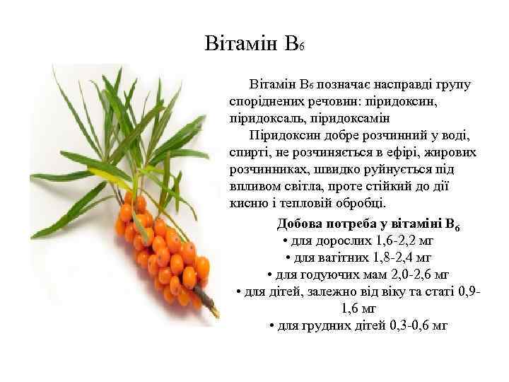 Вітамін В 6 позначає насправді групу споріднених речовин: піридоксин, піридоксаль, піридоксамін Піридоксин добре розчинний