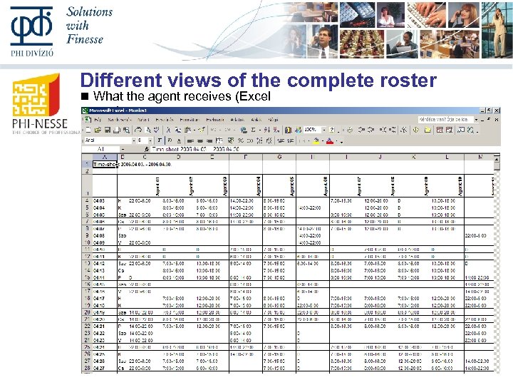Different views of the complete roster What the agent receives (Excel export) 