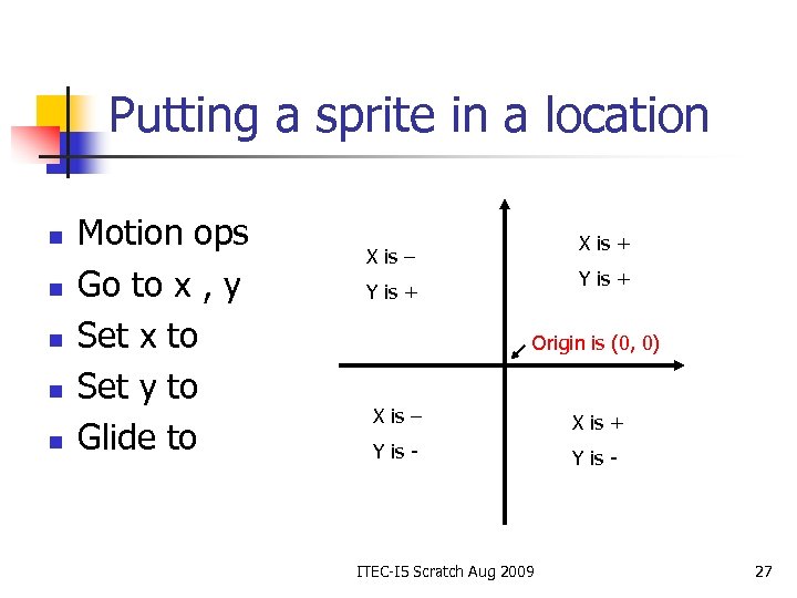 Putting a sprite in a location n n Motion ops Go to x ,