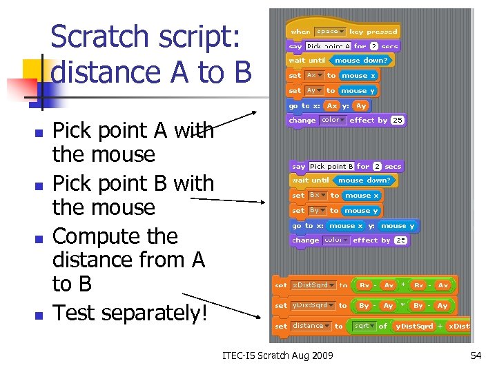 Scratch script: distance A to B n n Pick point A with the mouse