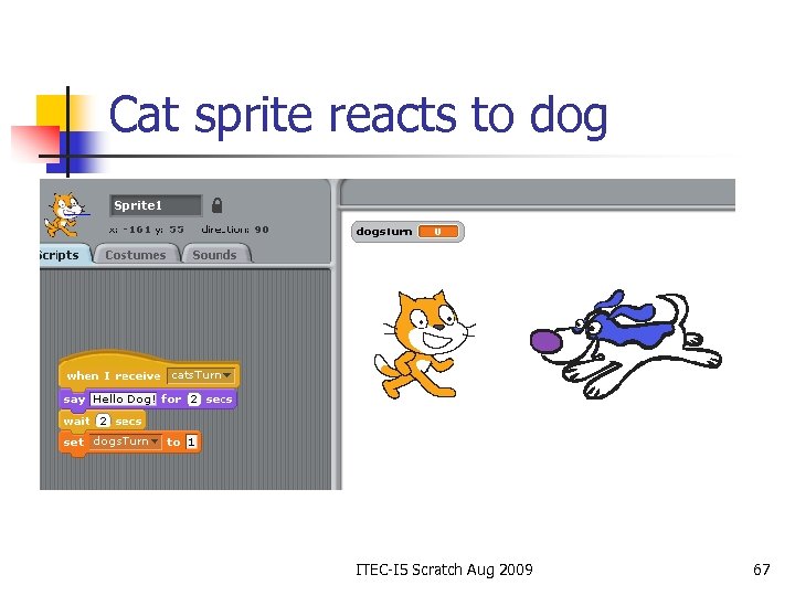 Cat sprite reacts to dog ITEC-I 5 Scratch Aug 2009 67 