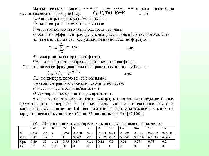 Сl=Co/D(1 -F)+F 