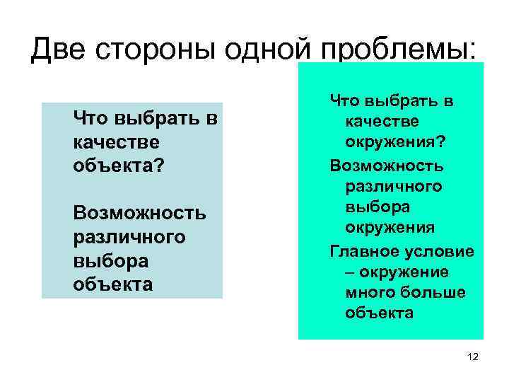 Две стороны одной проблемы: Что выбрать в качестве объекта? Возможность различного выбора объекта Что