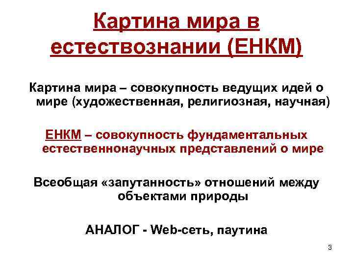 Картина мира занимает доминирующее положение в естественнонаучной картине мира