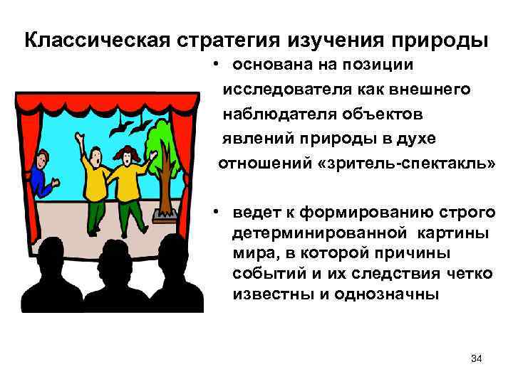 Классическая стратегия изучения природы • основана на позиции исследователя как внешнего наблюдателя объектов явлений