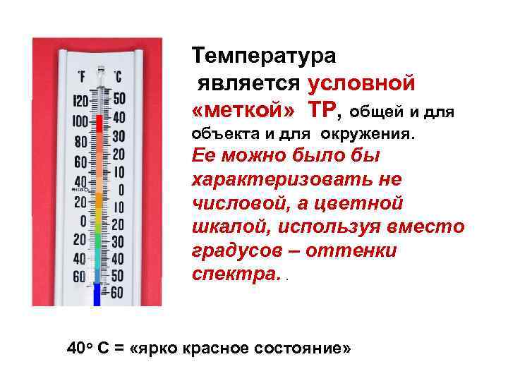 Температура является условной «меткой» ТР, общей и для объекта и для окружения. Ее можно