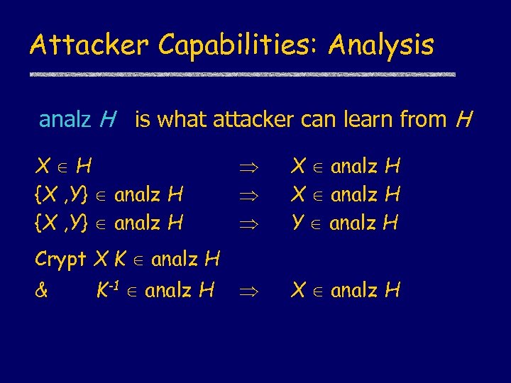 Attacker Capabilities: Analysis analz H is what attacker can learn from H X H
