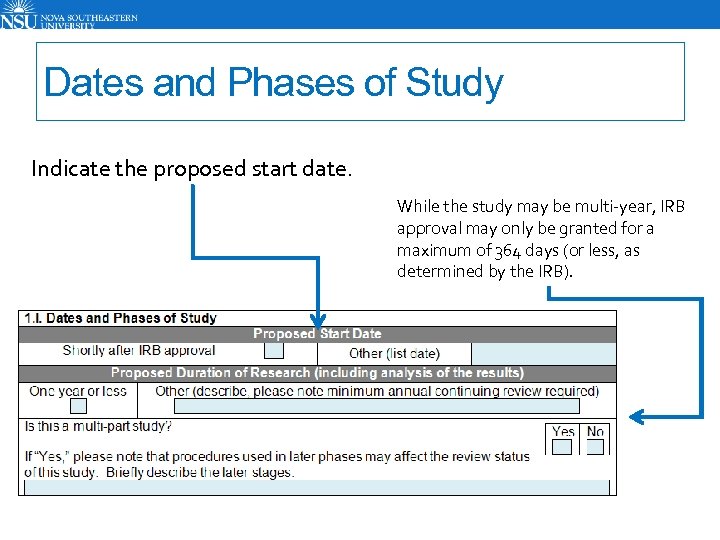 Dates and Phases of Study Indicate the proposed start date. While the study may