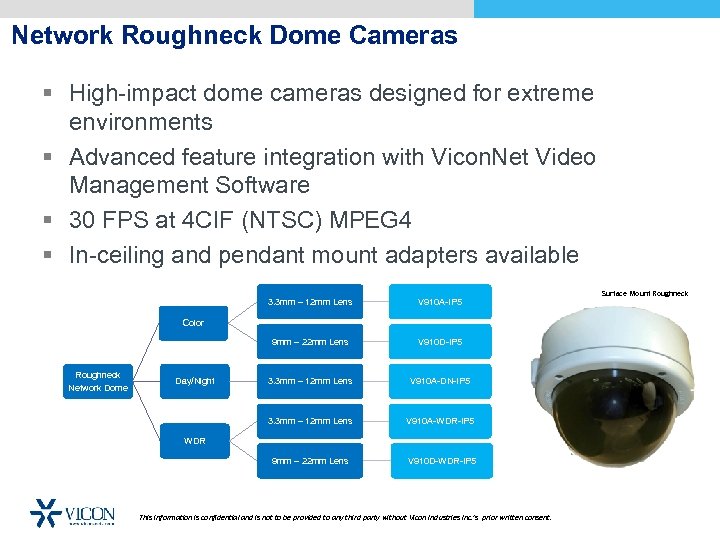 Network Roughneck Dome Cameras § High-impact dome cameras designed for extreme environments § Advanced