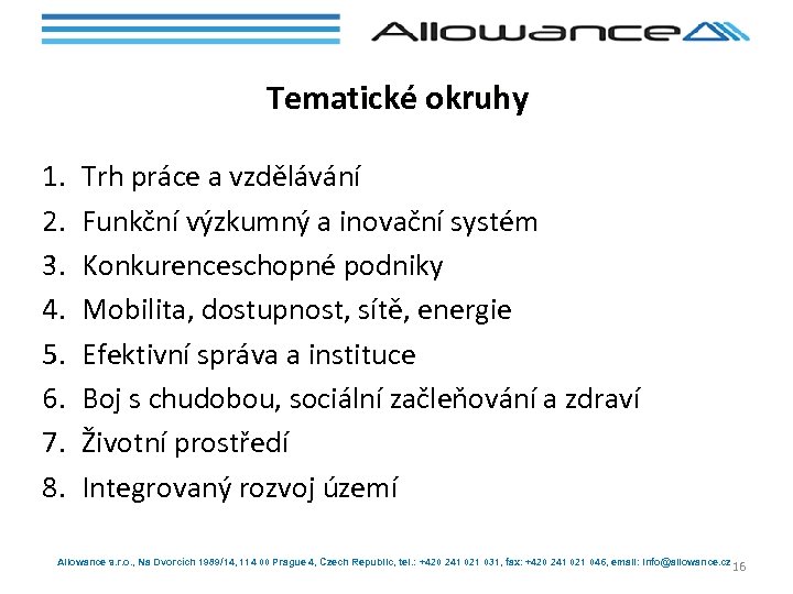 Tematické okruhy 1. 2. 3. 4. 5. 6. 7. 8. Trh práce a vzdělávání