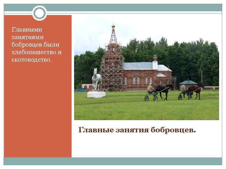 Главными занятиями бобровцев были хлебопашество и скотоводство. Главные занятия бобровцев. 