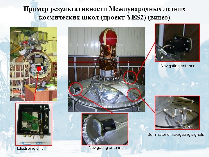 Пример результативности Международных летних космических школ (проект YES 2) (видео) Navigating antenna Summator of