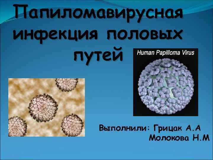 Папиломавирусная инфекция половых путей Выполнили: Грицак А. А Молокова Н. М 