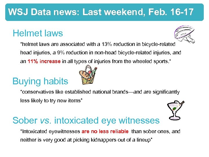 WSJ Data news: Last weekend, Feb. 16 -17 Helmet laws “helmet laws are associated