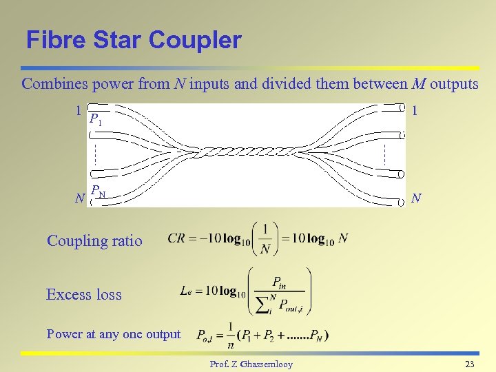 Fibre Star Coupler Combines power from N inputs and divided them between M outputs